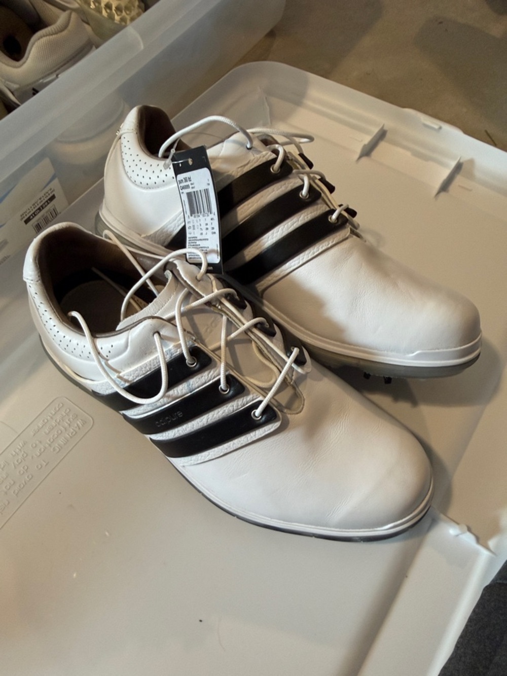 Adidas Adi Pure 360 Ltd Men’s White Golf Shoes with Black Stripes